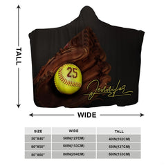 Side profile of hooded sports blanket displaying white inner lining draped over shoulders.