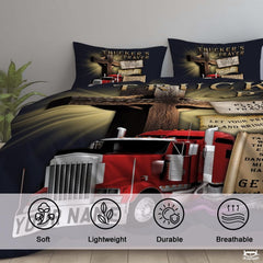 Custom Christian Faith Semi Truck in Front of Large Comforter