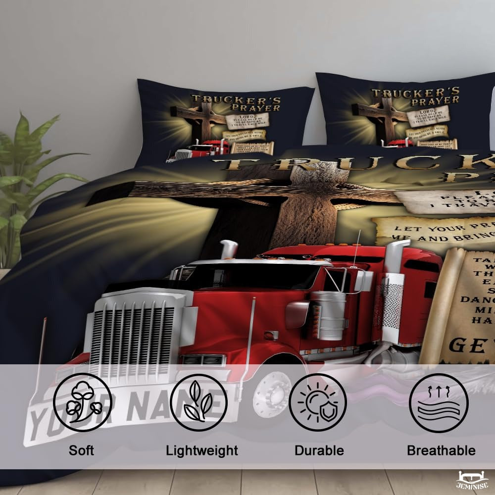 Custom Christian Faith Semi Truck in Front of Large Comforter