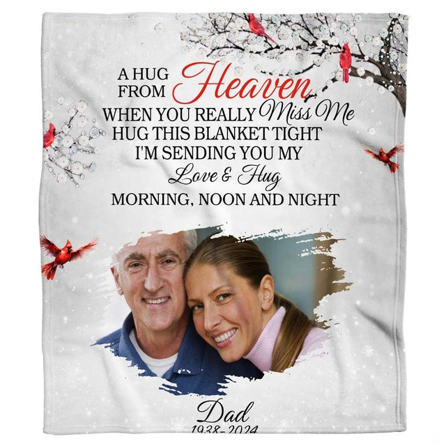 Red cardinal winter tree memorial photo blanket showing red songbirds and snowy branches view 2