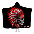Warrior skull feathered headdress graphic blanket front display