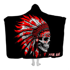 Warrior skull feathered headdress graphic blanket front display