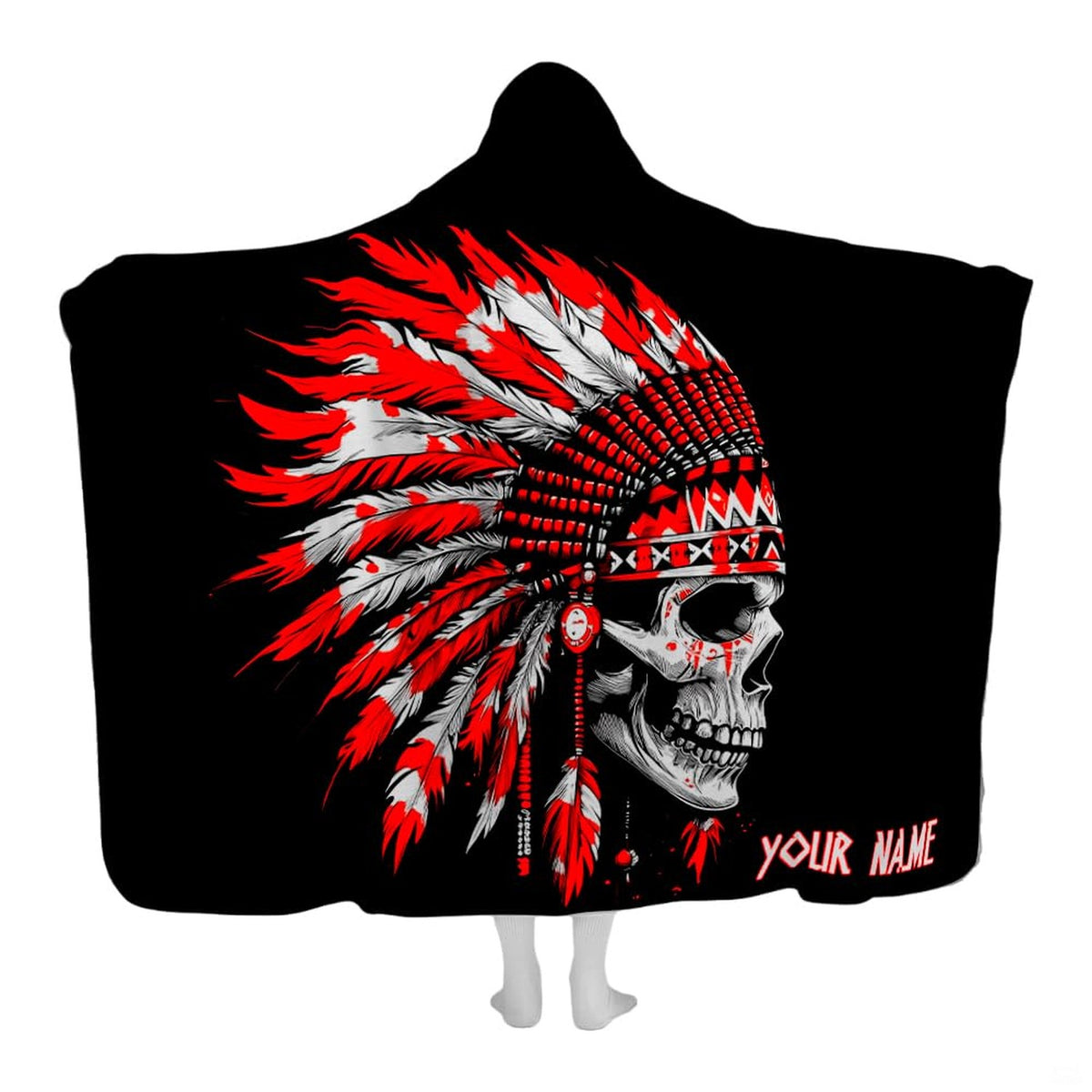 Warrior skull feathered headdress graphic blanket front display
