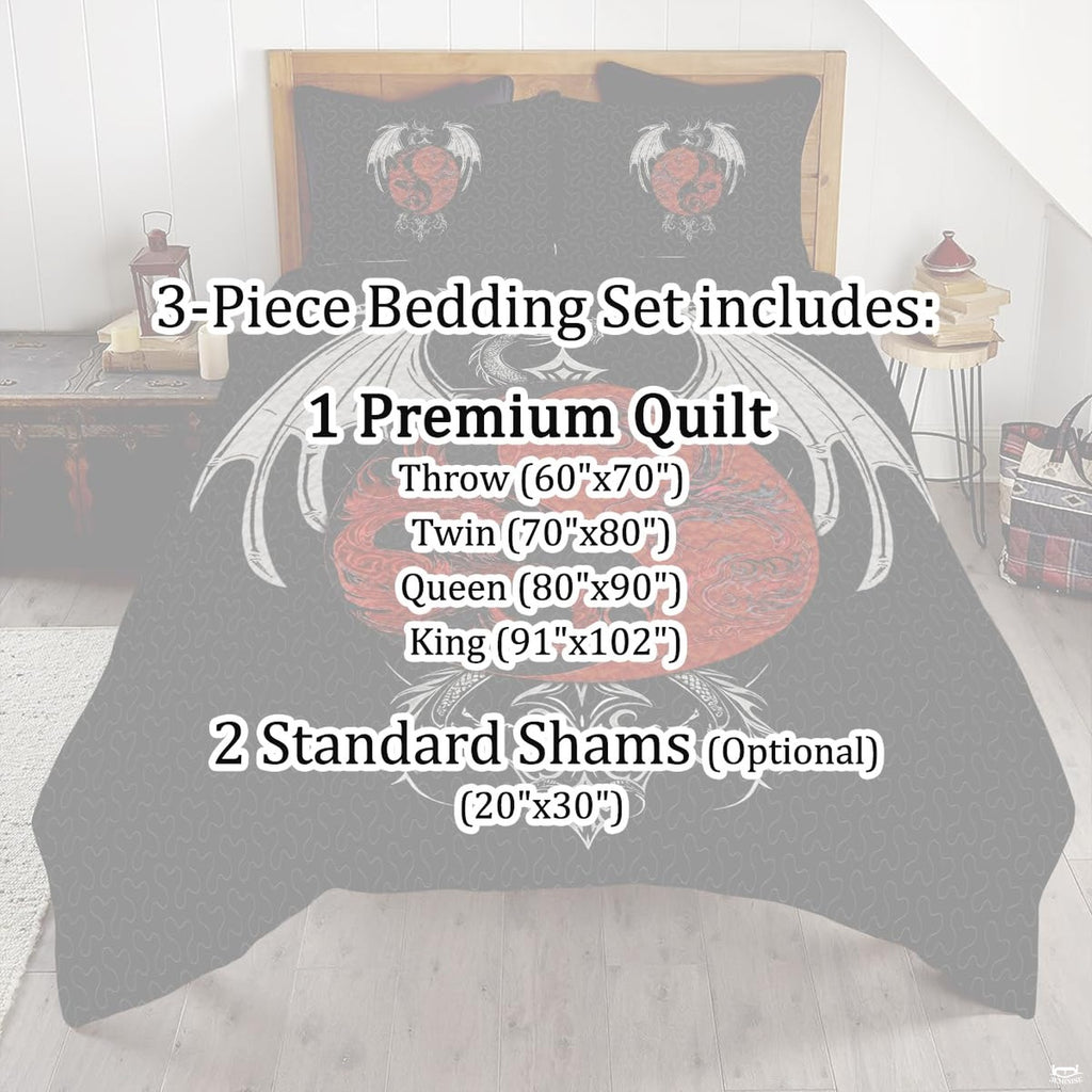Dragon yin yang bedding mockup in red black and white