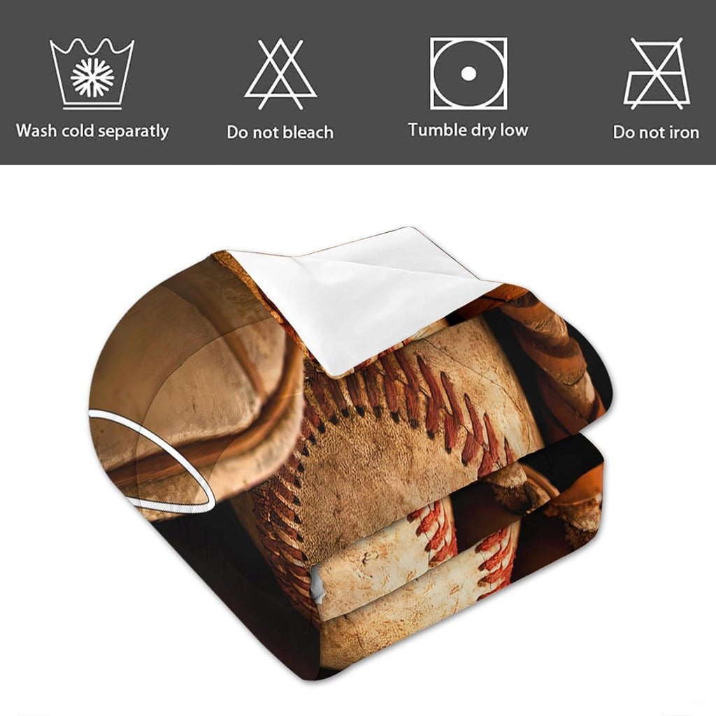 Side perspective of baseball glove bedding creating an authentic ballpark atmosphere in a modern sports bedroom