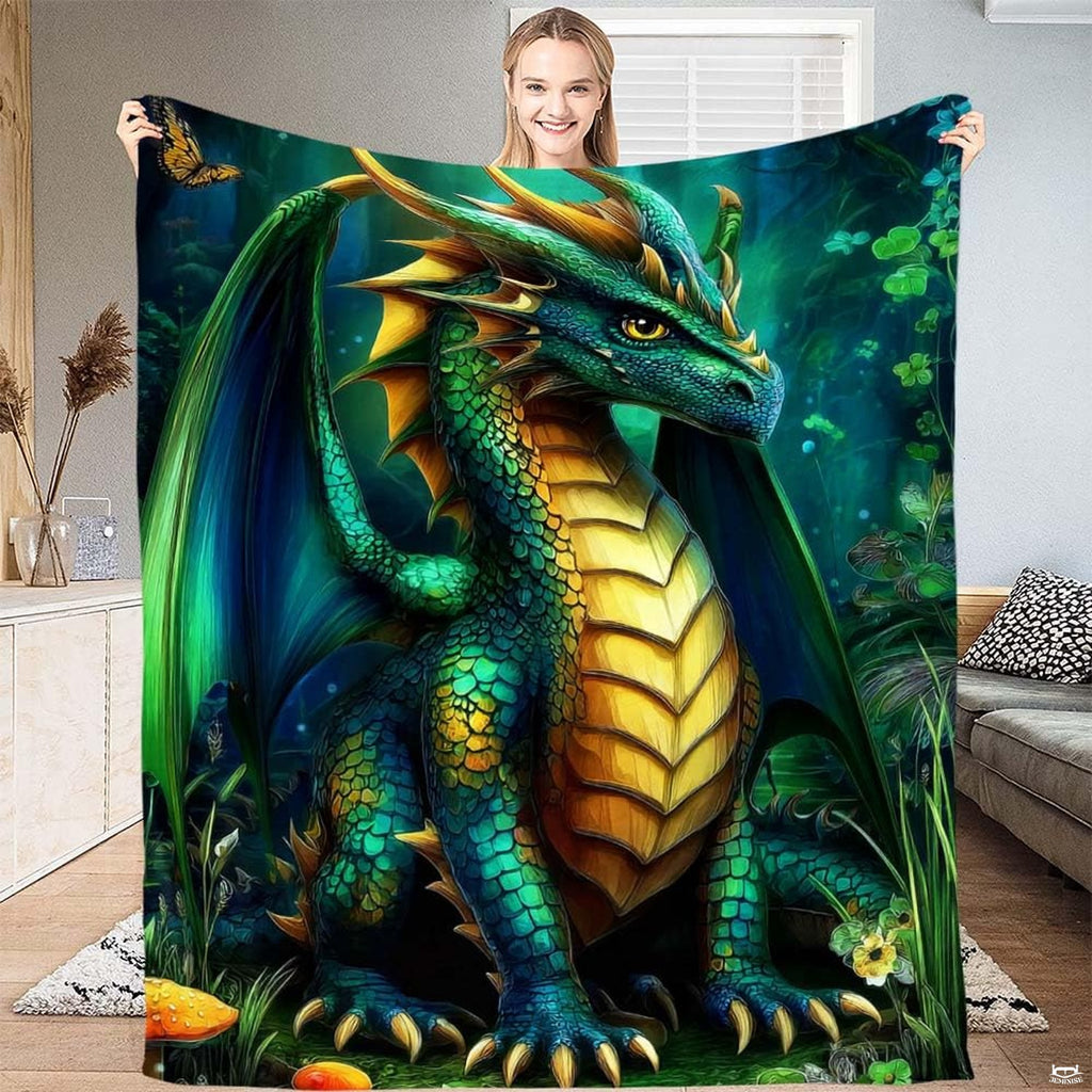 Green dragon bedale bedding displaying majestic emerald scales, glowing eyes, and golden accents across the bed.