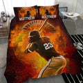Baseball bedding displaying athletic batter poised before an explosive blazing fireball with swirling flames on dark backdrop