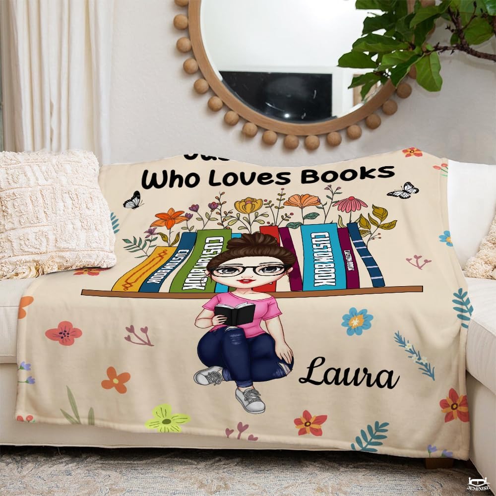 Personalized Girl in Glasses Reading Book Throw Blanket - Book Lover