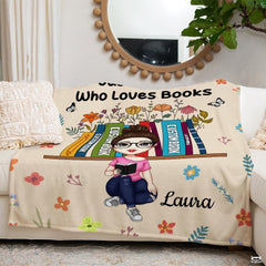 Personalized Girl in Glasses Reading Book Throw Blanket - Book Lover