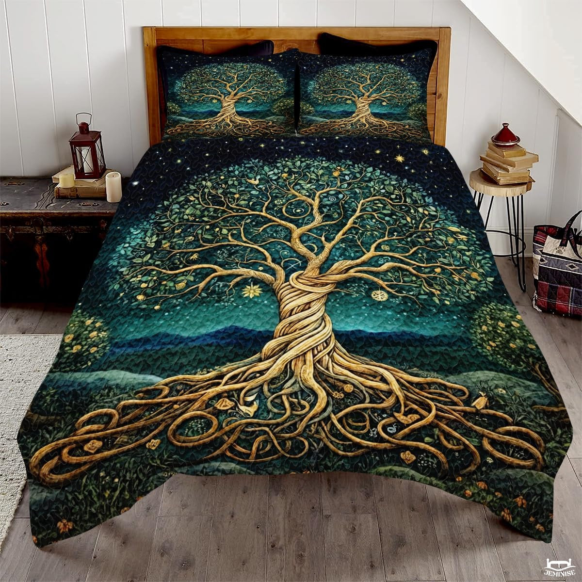 Fantasy Nature Tree of Life Quilt Set with Twisted Tree Trunk And Bedroom