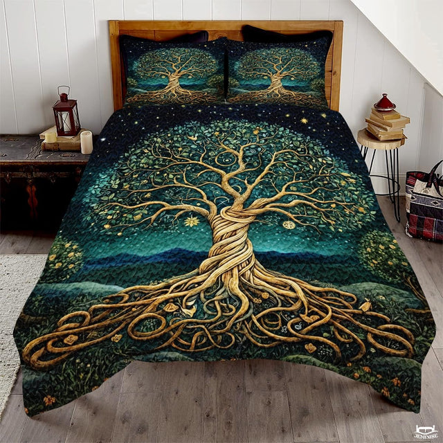 Fantasy Nature Tree of Life Quilt Set with Twisted Tree Trunk And Bedroom