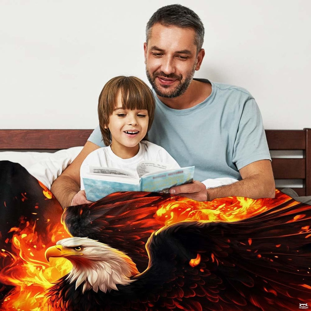 Fiery phoenix bald eagle inferno throw blanket view 3 highlighting fire wings and embers
