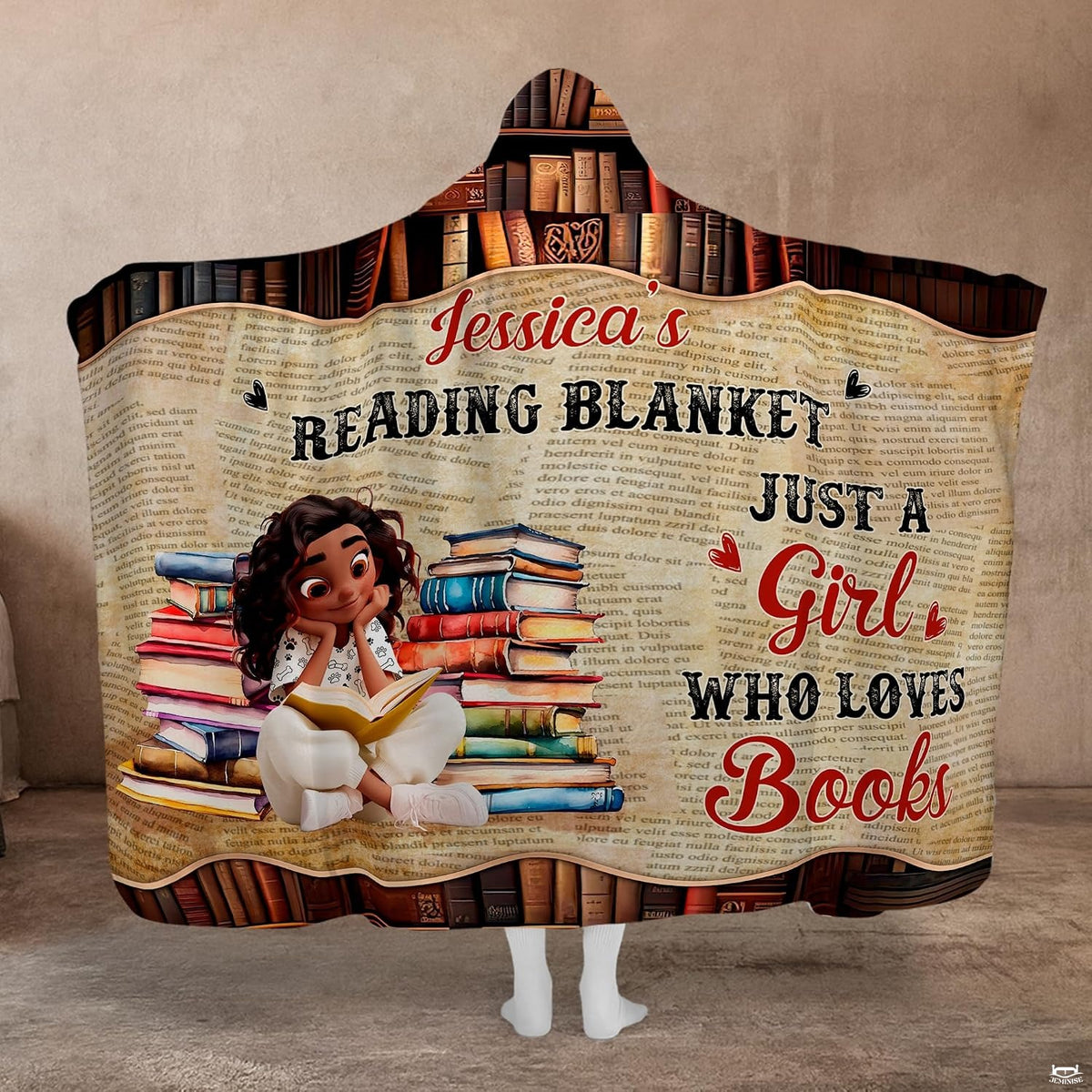 Book lover throw blanket draped casually across a living room sofa