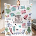 Nurse daily affirmations design with pastel color blotches and medical doodle art, view 1.