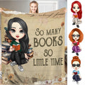 Personalized Dark Haired Girl Reading Book Throw Blanket - Book Lover