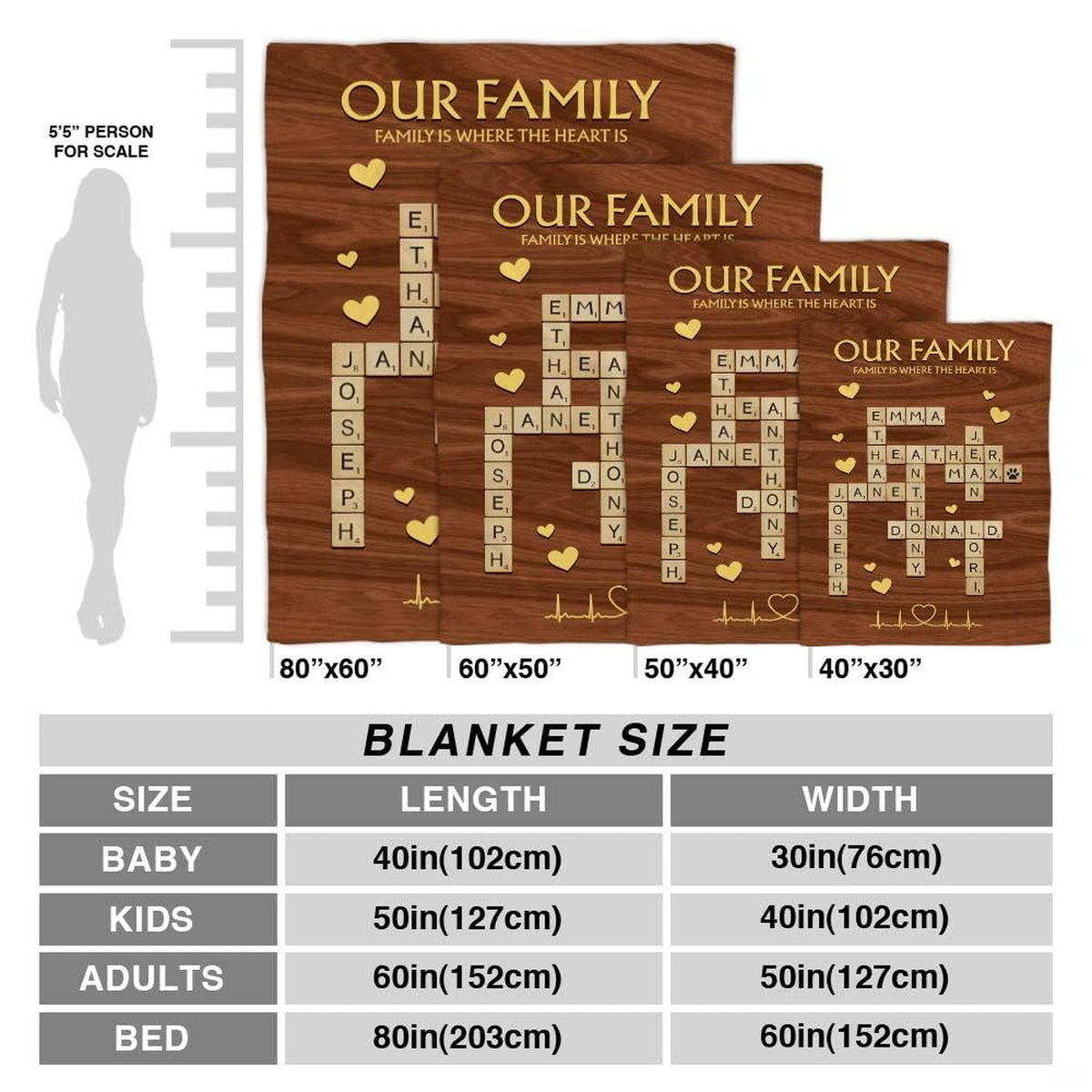 Overhead lifestyle display showing crossword letter tiles throw blanket styled in a home interior.