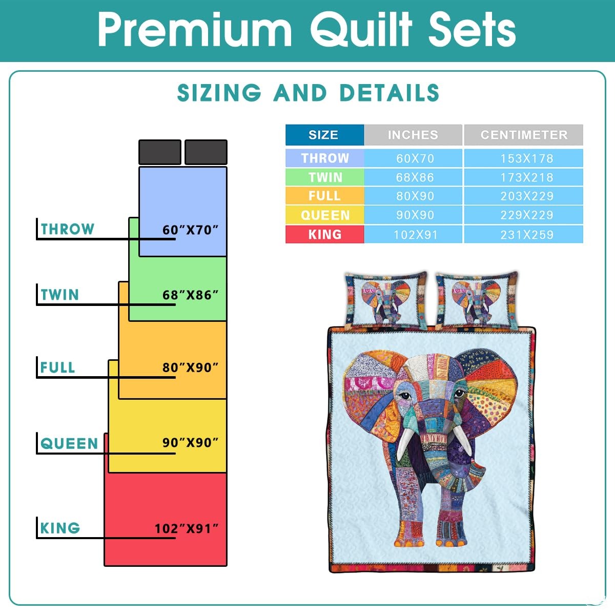 Elephant Patchwork Pattern Quilt Set, Animal Farmhouse Quilt Set Patchwork Style, Premium Quilt Pattern Bedspread, Elephant Bedding Quilt for Birthday Gift