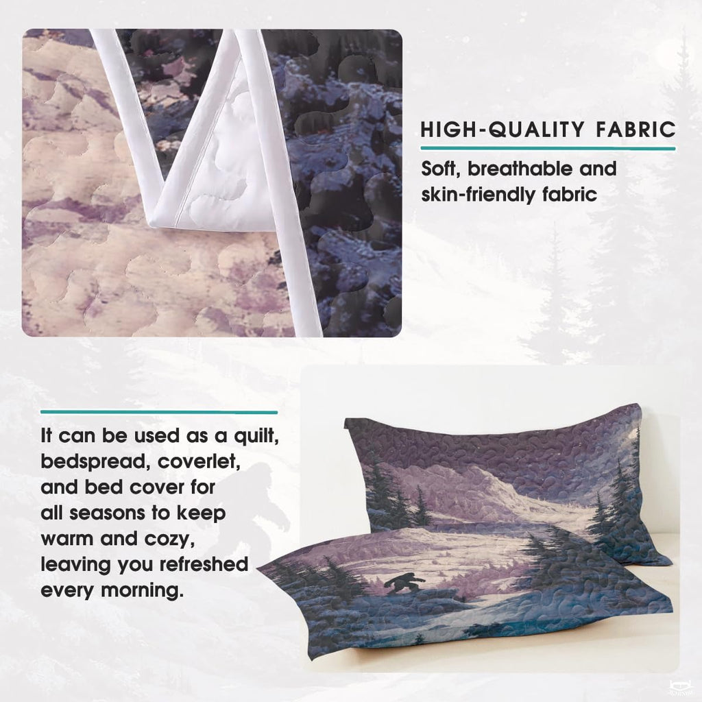 Personalized Bigfoot Snowy Mountain Forest Quilt Set, Mach - Design 15