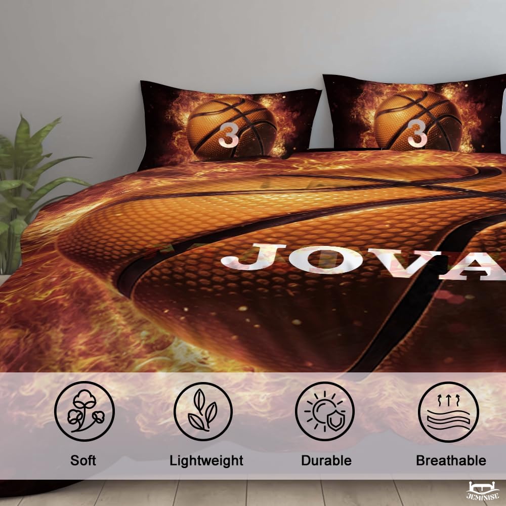 Personalized Basketball Burning Flames Comforter with Name and Number