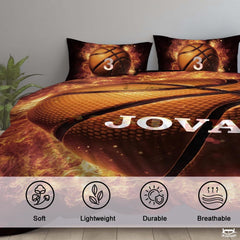 Personalized Basketball Burning Flames Comforter with Name and Number