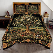 Nature Tree of Life Quilt Set with Blooming Tree and Bedroom And Exposed Roots