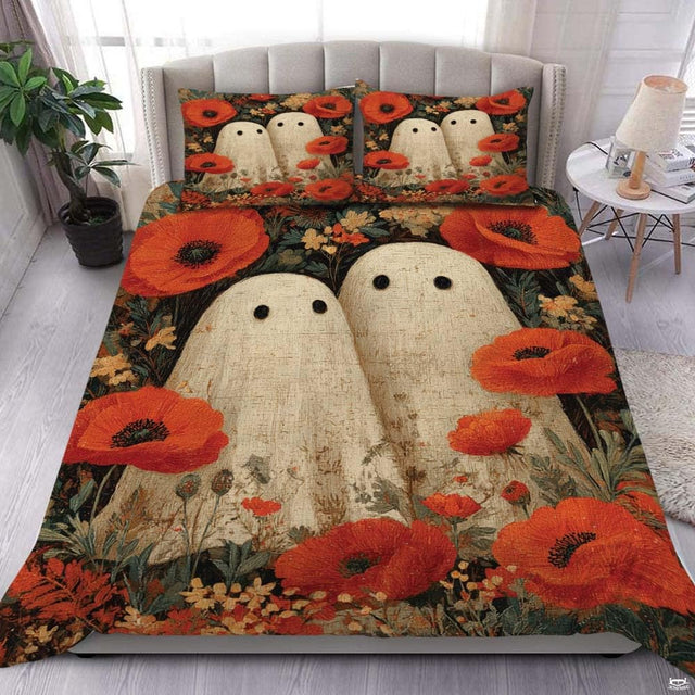 Cute couple ghosts poppy floral bedding - view 1