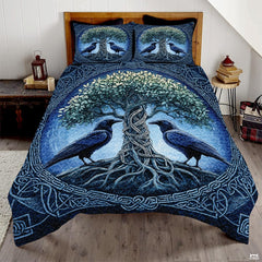 Personalized Yggdrasil Tree of Life with Ravens Quilt Sets