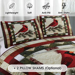 Matching pillowcase detail for woodland bedding set showing coordinating patchwork blocks and songbird print