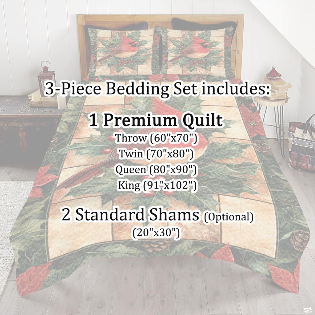 Full room setting featuring red cardinal songbird bedding as the centerpiece of a nature inspired bedroom