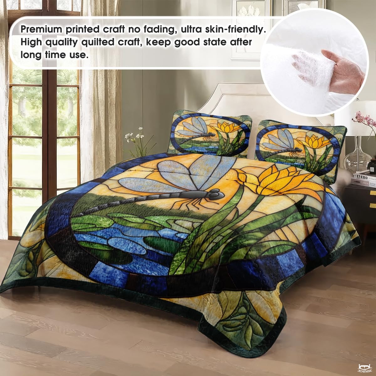 Dragonfly Patchwork Quilt Set, Animal Patchwork Bedset - Dragonfly Quilt Bedding Set, Premium Pattern Quilt Bedspread, Bedding Blanket Gift for Daughter Women