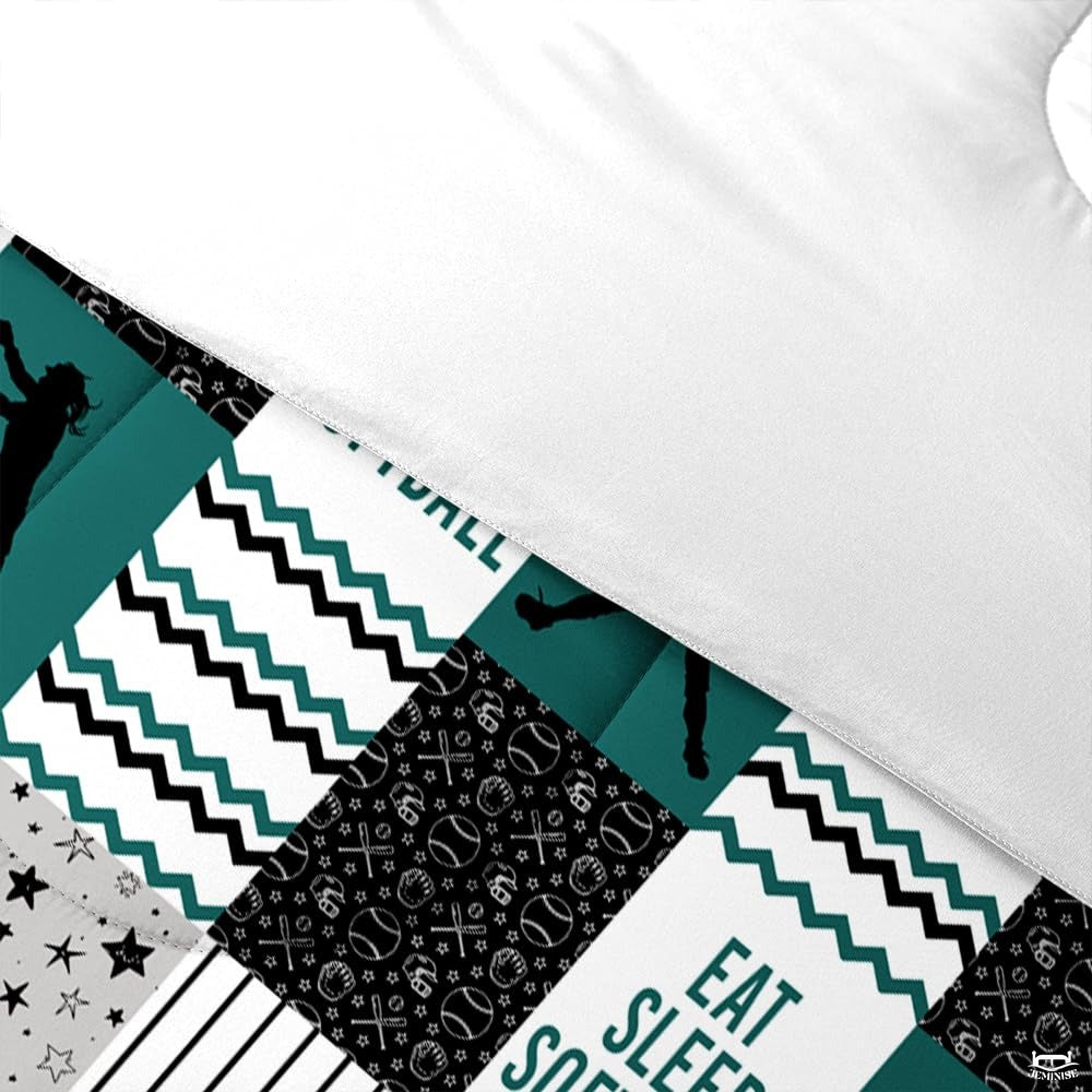 Bright Teal Yellow Softball Comforter Set – Premium Sports Theme Bedding for Girls, Teens & Women Who Love Softball, Offered in Twin, Queen, King Bed Sizes