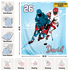 Sliding black hockey puck and radiating ice skate spray marks across light cyan rink surface