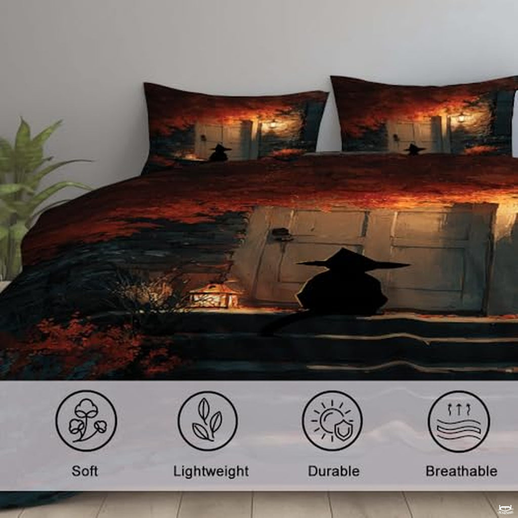 Personalized Autumn Halloween Bedding Set – Custom Fall-Themed Duvet Cover and Pillowcases, Perfect for Bedroom or Guest Room – Spooky & Cozy Halloween Decor (Halloween 03)