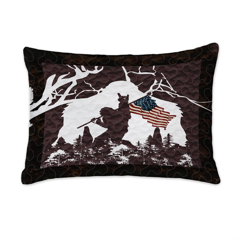 Matching pillowcase detail for patriotic bedding set showcasing coordinating Bigfoot and American flag graphics