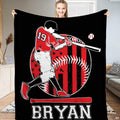 Baseball batter athletic graphic emblem on dark bedding set centerpiece.