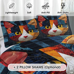 Cat Patchwork Quilt Set, Animal Pattern Bedding, Cat Pattern Quilt Set Patchwork Style, Colorful Quilts Bedspread Twin Size, Throw Full Queen King Quilt Blanket