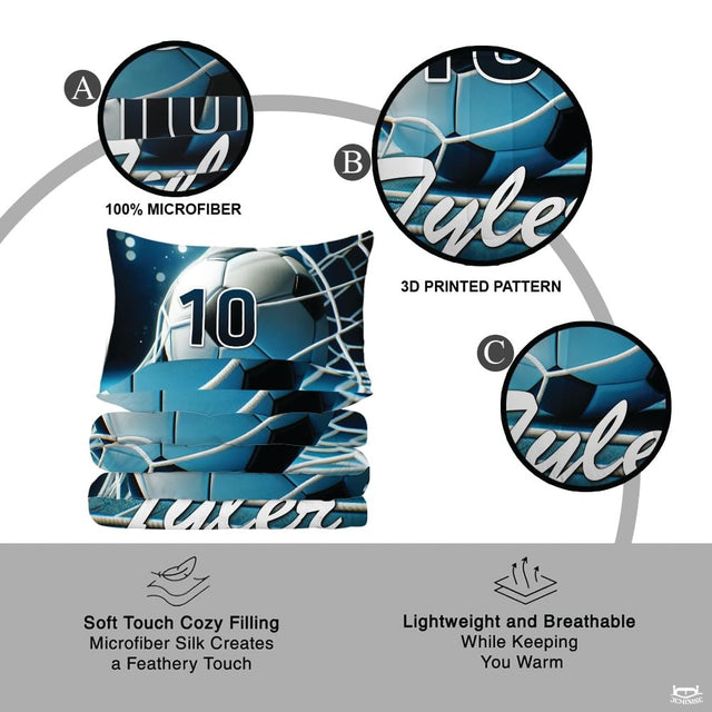 Custom Soccer Player Goal Comforter Set, Machine Washable - Design 8