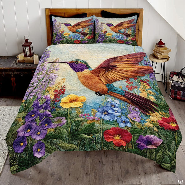Hummingbird wildflower bedding displayed in a bright bedroom