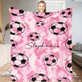 Pink camouflage soccer balls graphic blanket front display