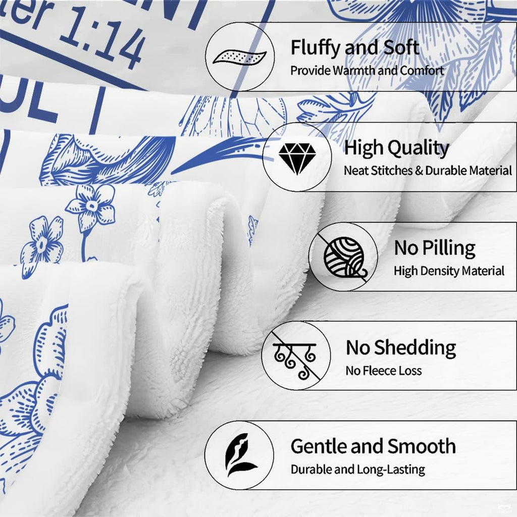Folded presentation highlighting intricate porcelain blue botanical patterns and floral illustrations.