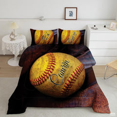 Softball-Themed Bedding for Girls and Women – Bright Teal Yellow Sports Comforter Set for Softball Lovers, Decorative Bedroom Set in Twin, Queen & King
