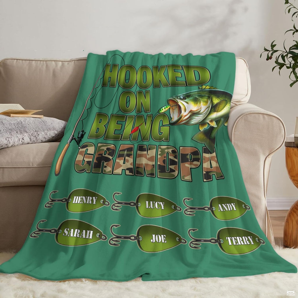 Angler themed fishing illustration displayed neatly over living room couch seating