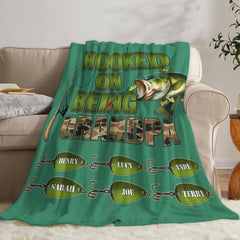Angler themed fishing illustration displayed neatly over living room couch seating