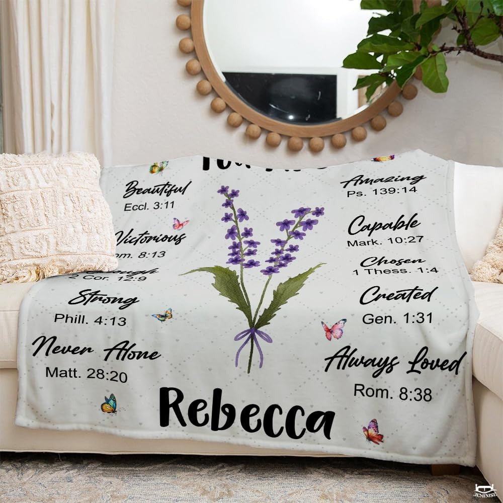 Personalized Christian Lavender Butterfly Blanket, Lightweight