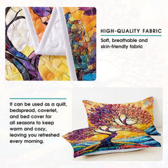 Custom Celtic Tree of Life Quilt Set with Colorful Mosaic Sunburst