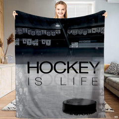 Ice hockey arena rink and championship banners blanket held upright