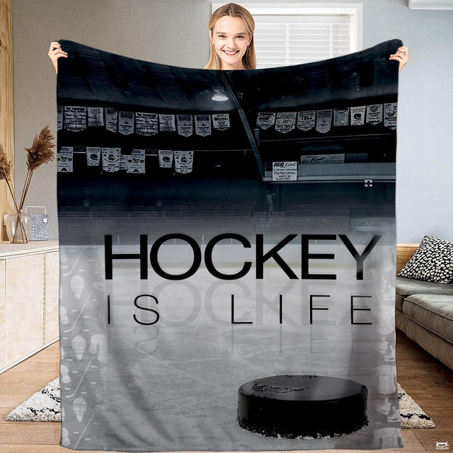 Ice hockey arena rink and championship banners blanket held upright
