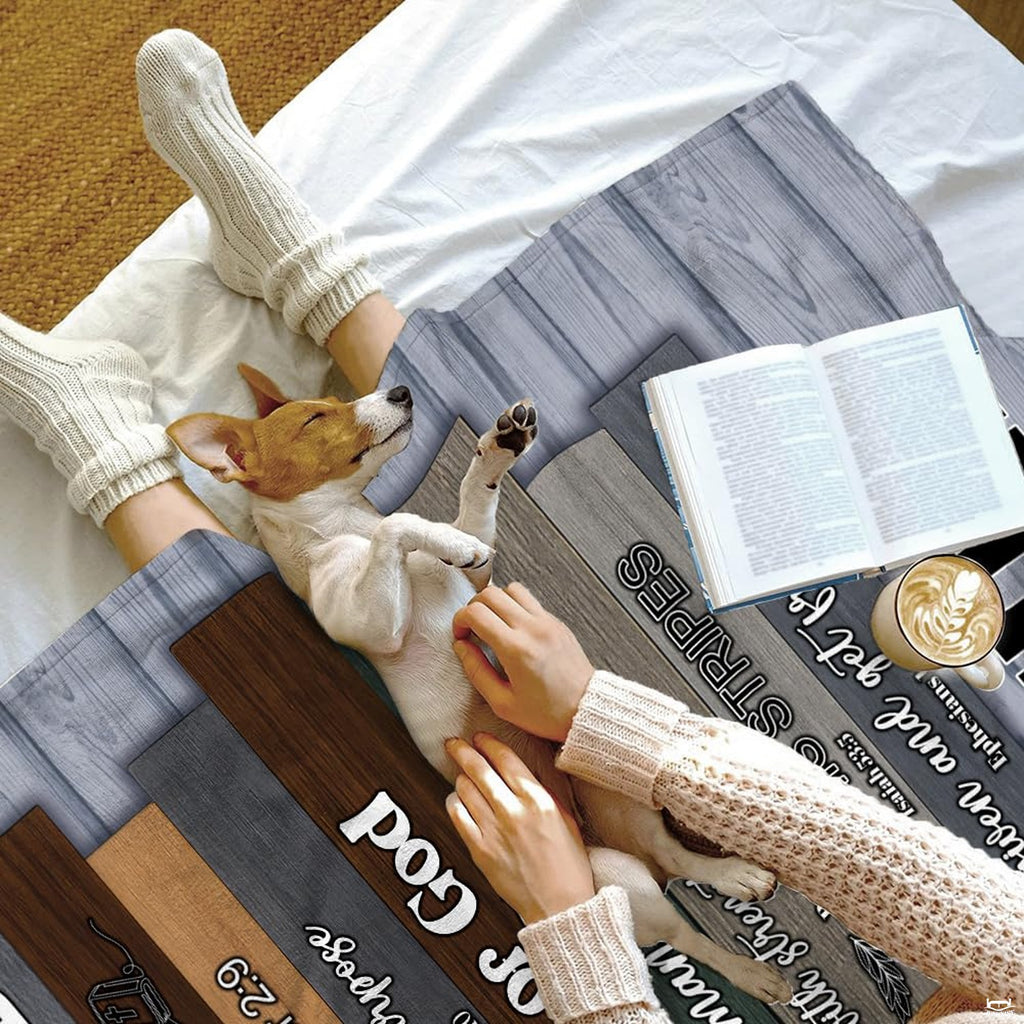 Overhead visual of wood grain slat design incorporating subtle sacred icons and rustic styling accents.