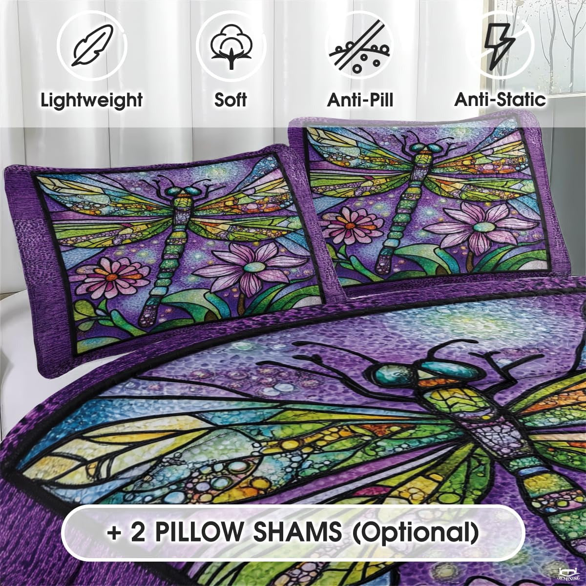 Dragonfly Pattern Quilt Set, Dragonflies Vintage Quilt Set Patchwork Style, Purple Patchwork Pattern Cotton Quilt Bedspread, Dragonfly Bedding Blanket for Daughter/Mother, Grandma