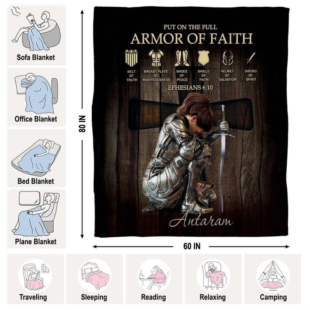 Full graphic layout of the kneeling knight devotional throw blanket.